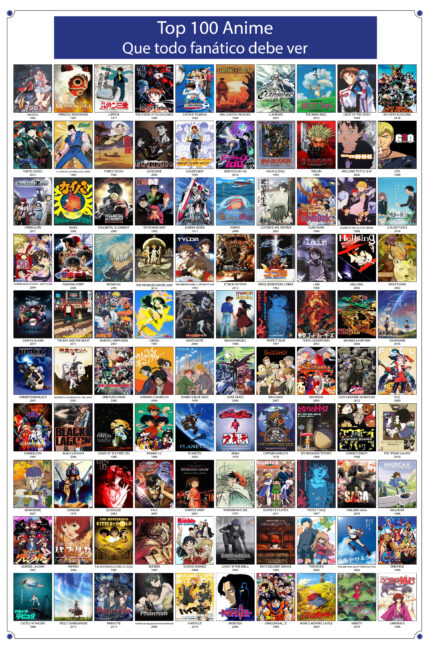 Póster Raspable - Top 100 Anime que todo fanático debe ver antes de morir