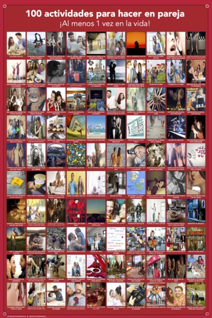 Póster Raspable - 100 actividades para hacer en pareja ¡Al menos 1 vez en la vida!